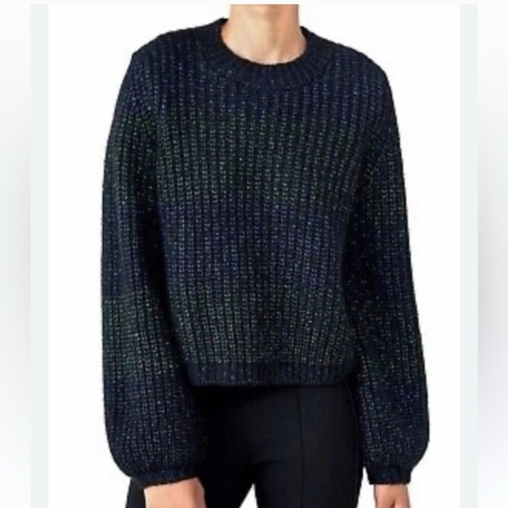La Ligne balloon sleeve crop sweater, size XS, multi color (mostly navy)